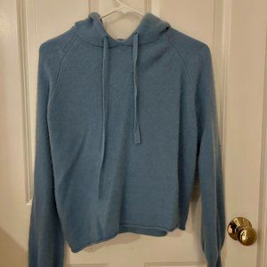 Light Blue 100% Cashmere Cropped Hoodie Sweater